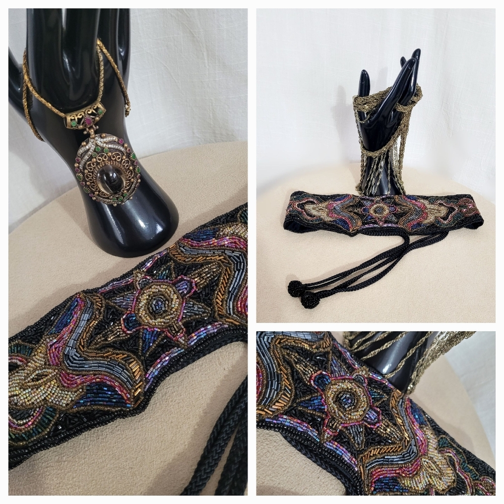 Elegant Beaded Black Waist Belt - Picture 8 of 12